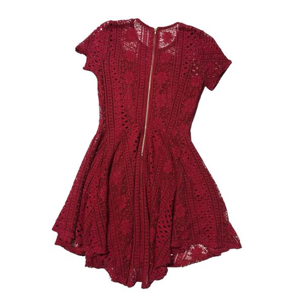 American Rag Sz S Deep Red Lace Overlay Layered Dress Fit & Flare Mini Maroon - Picture 5 of 12